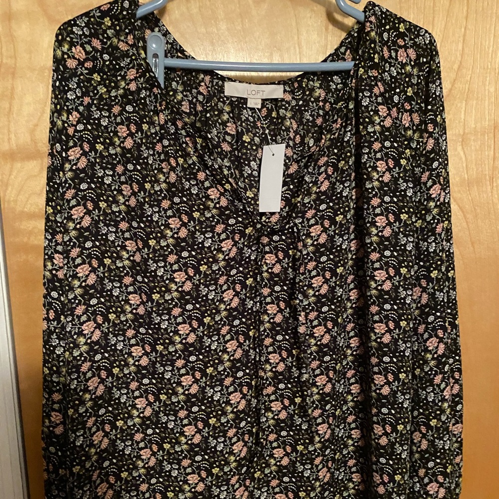 LOFT Black Floral Blouse NWT